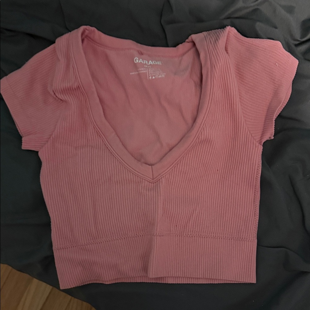 Garage Dusty Rose Ribbed V-Neck Crop Top